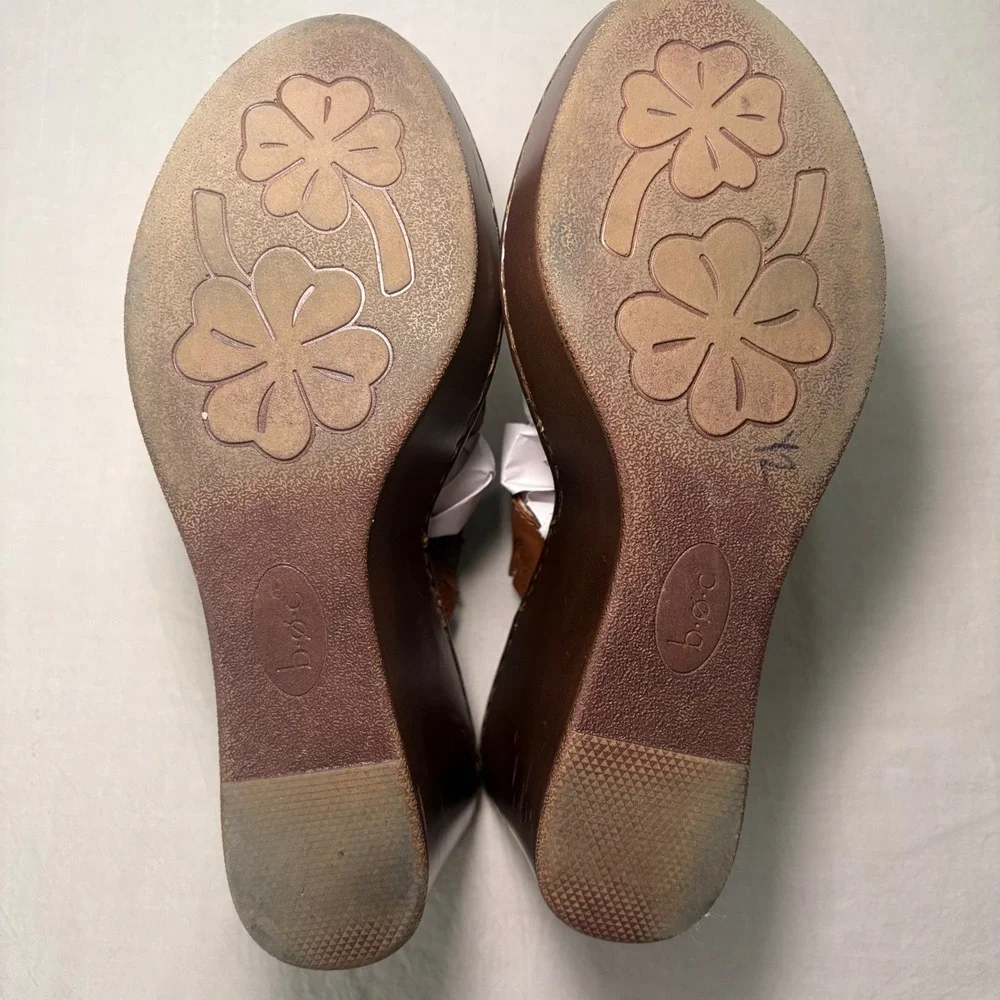 B.O.C. Born Concept Womens Brown‎ Leather Wedge Sandals Slides Size 8 C30041